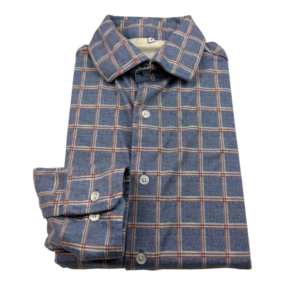 State & Liberty Mens Medium Blue Plaid Performance Long Sleeve Button Down Shirt